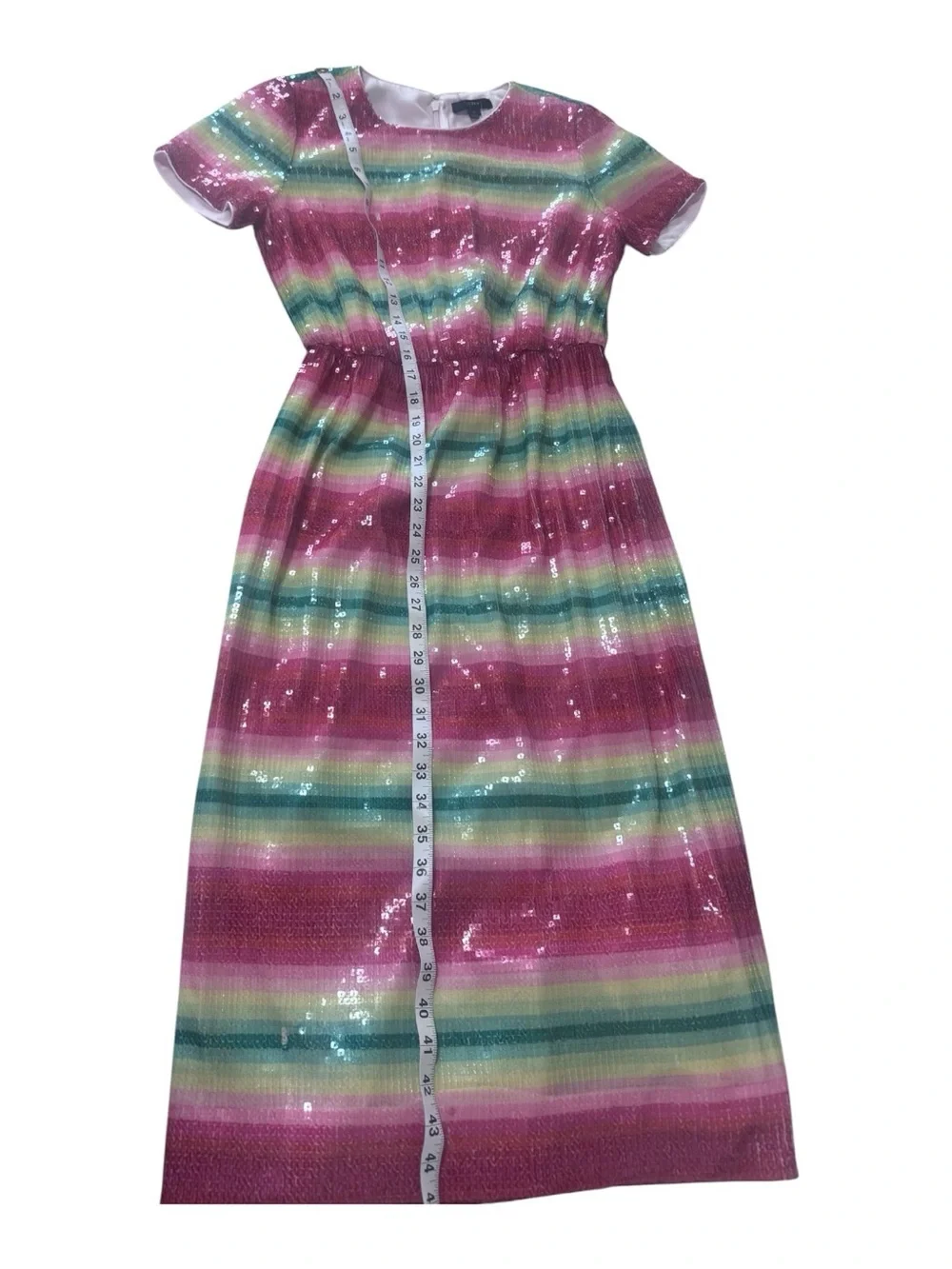 J. Crew Striped Sequin Midi Dress in Pink and Green